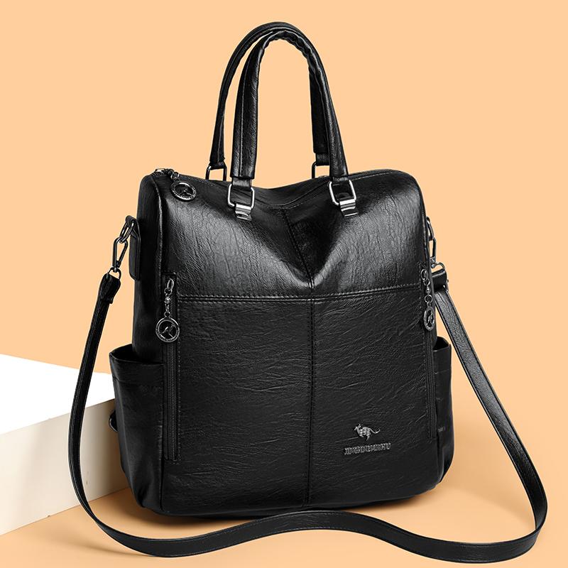 Multifunctional Backpack Women's Bag PU Shoulder Bag Solid Color Handbag