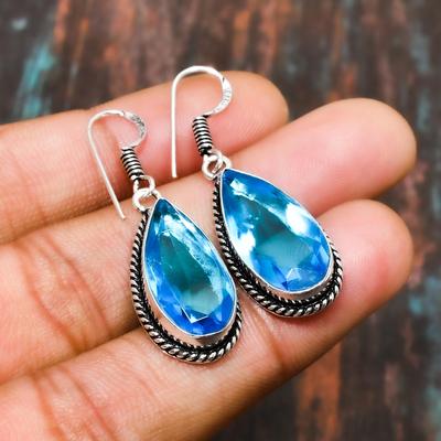 Topazio azzurro svizzero, orecchini di gioielli fatti a mano in argento sterling 925 con pietre preziose