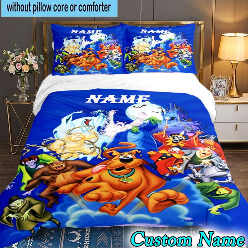 3PCS Custom Name Scooby dog Bedding Set Printed Duvet Cover Closure Includes 1 Duvet Cover & 2 Pillowcases for All Seasons Bedroom Decor