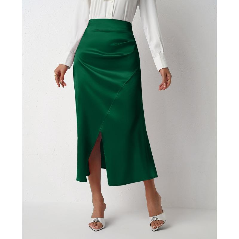 Women's High Waist Split Satin Skirt Zipper Fish Tail Wrap Hip Skirt