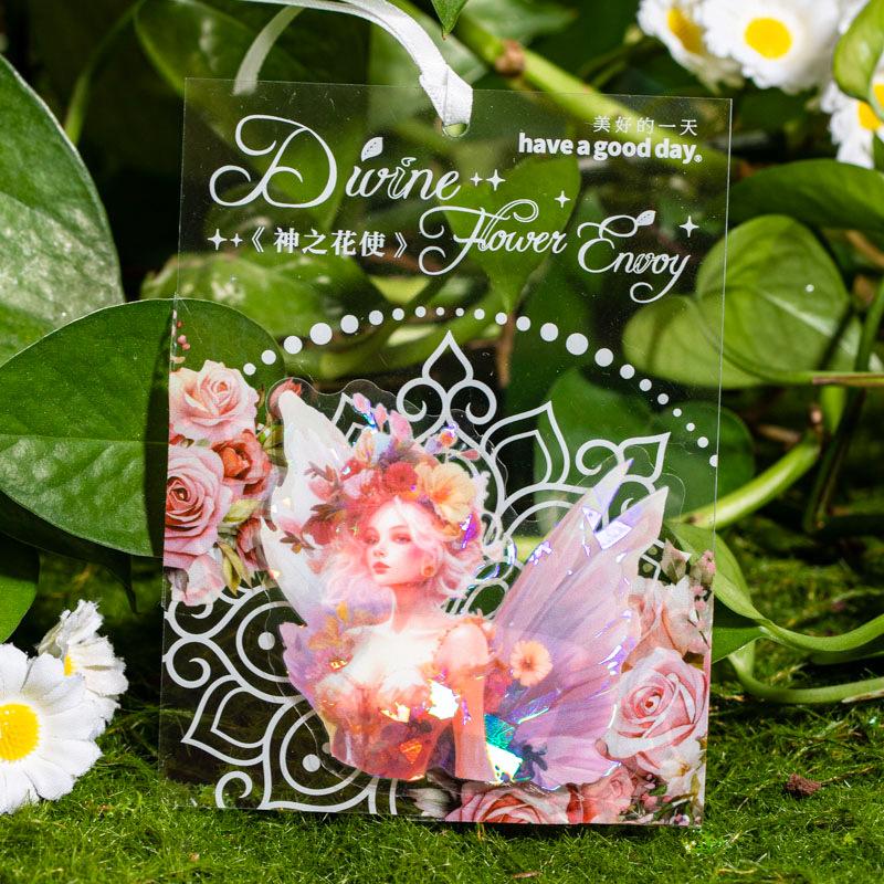 10 Pcs Flower Fairy Theme PET Shell Bare Hand Ledger Angel Figure Decorative Paper Stickers Scrapbooking Accessories