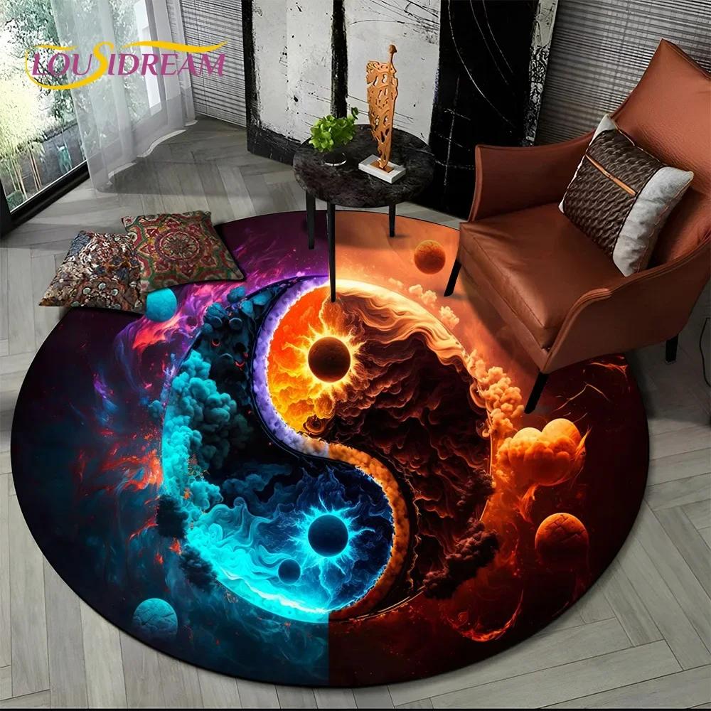 3D Yin Yang Tai Chi Round Area Rug–Symbolizing Balance, Circular Carpet for Living Room or Bedroom–Non-Slip Floor Mat, Zen Decor
