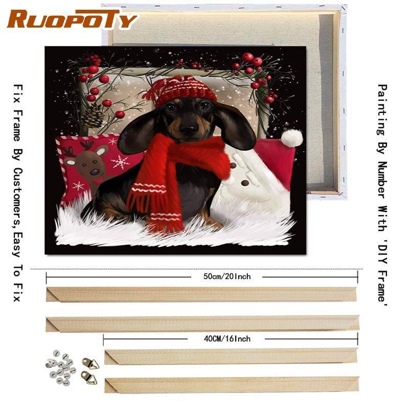 Ruopoty DIY Frame Picture By Numbers Cat Animal HandPainted Wall Art Unique Gift Painting By Number Winter Christmas Gift