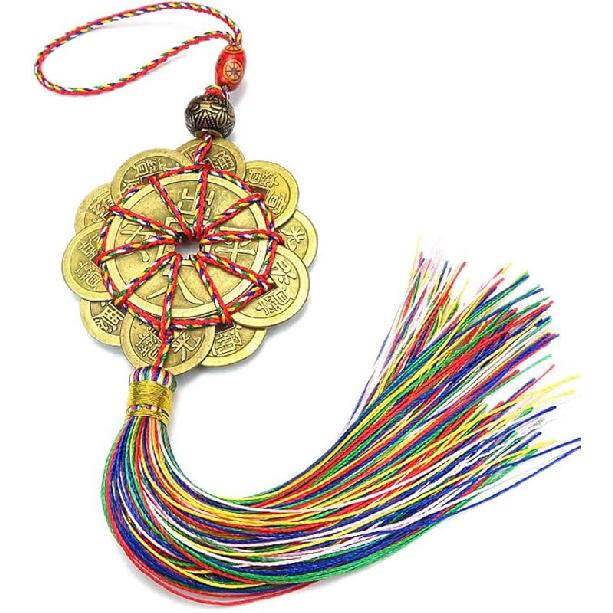 Chinese Feng Shui Ten Emperor Money Co with Chinese Knot Office Bedroom Car Hanging Ornaments Decoration Lucky Co for Wealth and Success (12 Co+Red