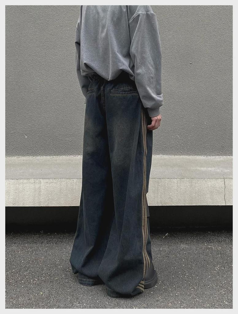 Sonbahar/Kış Çizgili Pileli Bol Günlük Pantolon: Retro Amerikan Sokak Stili Kot Pantolon