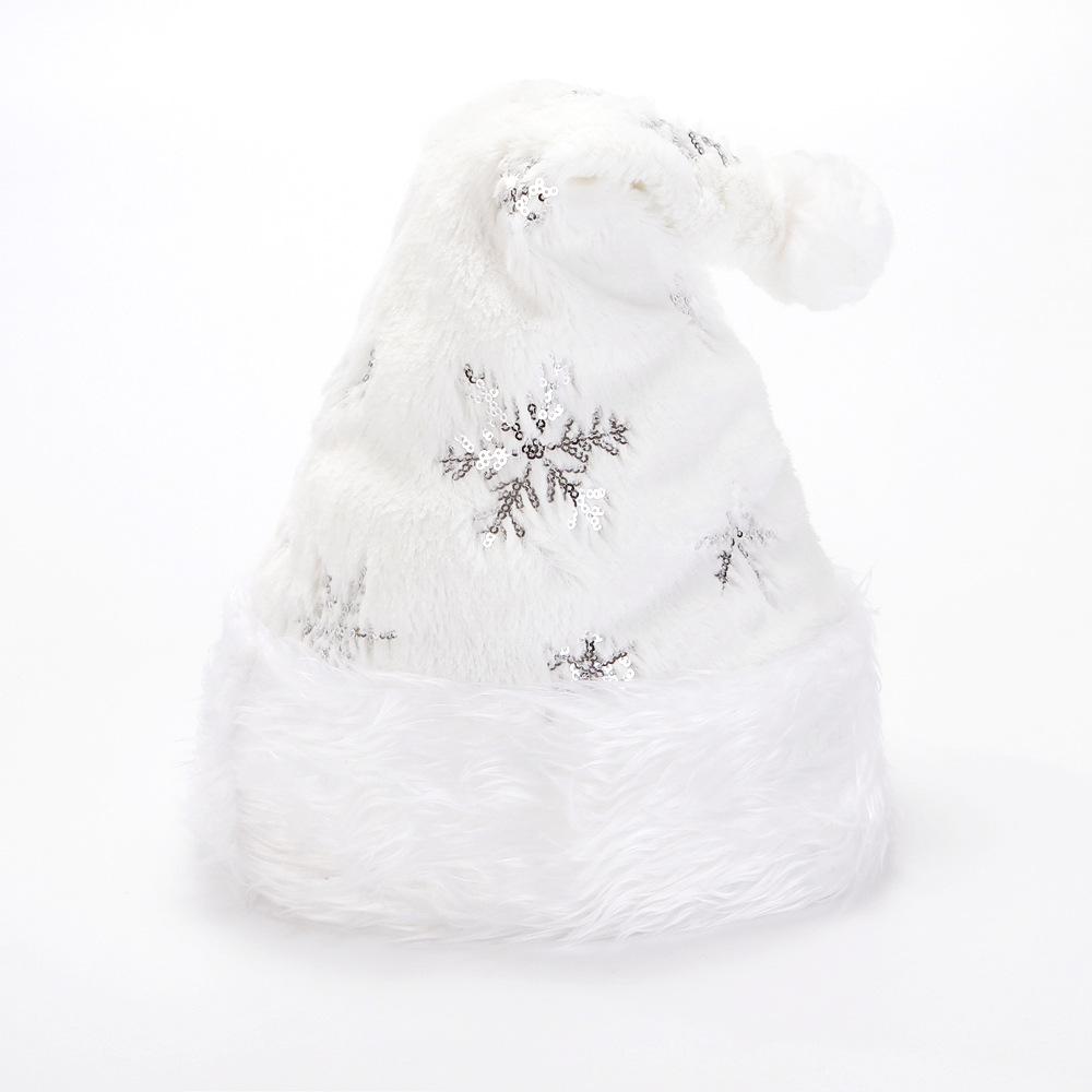 2025 NEW 32*40cm White Plush Christmas Hat Gold Silver Beads Embroidered Adult Christmas Hat Holiday Home Decorations