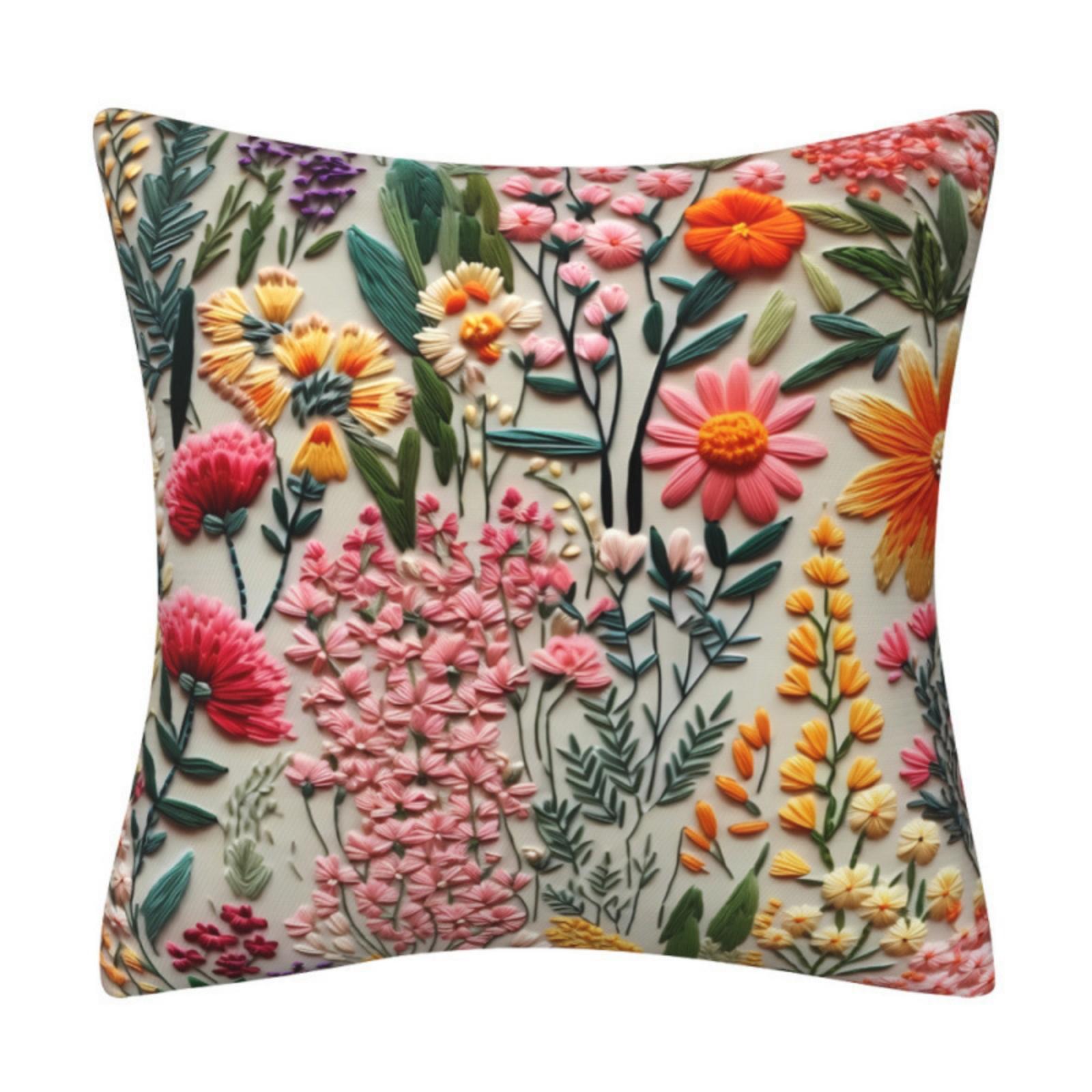 

Breathable Linen Pillow Cover 3D Embroidered Floral Pattern Sofa Cushion Cover Digital Printing 45x45cm Decorative Throw Pillow Case One Size