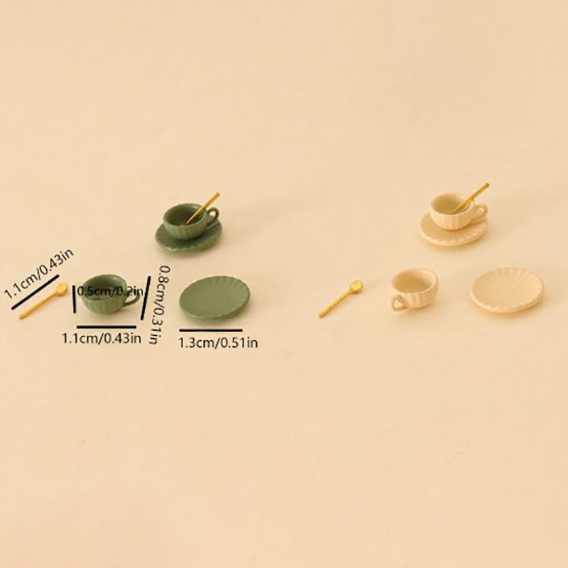 3Pcs 1:12 Dollhouse Miniature Coffee Cup Tray Spoon Tea Cup Kitchen Model Decor Toy Doll House Accessories