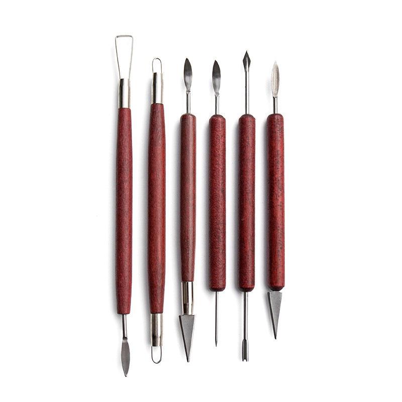 Six-Piece Rosewood Pottery Polymer Clay Shaping Tool Set - Fingerprint-Free