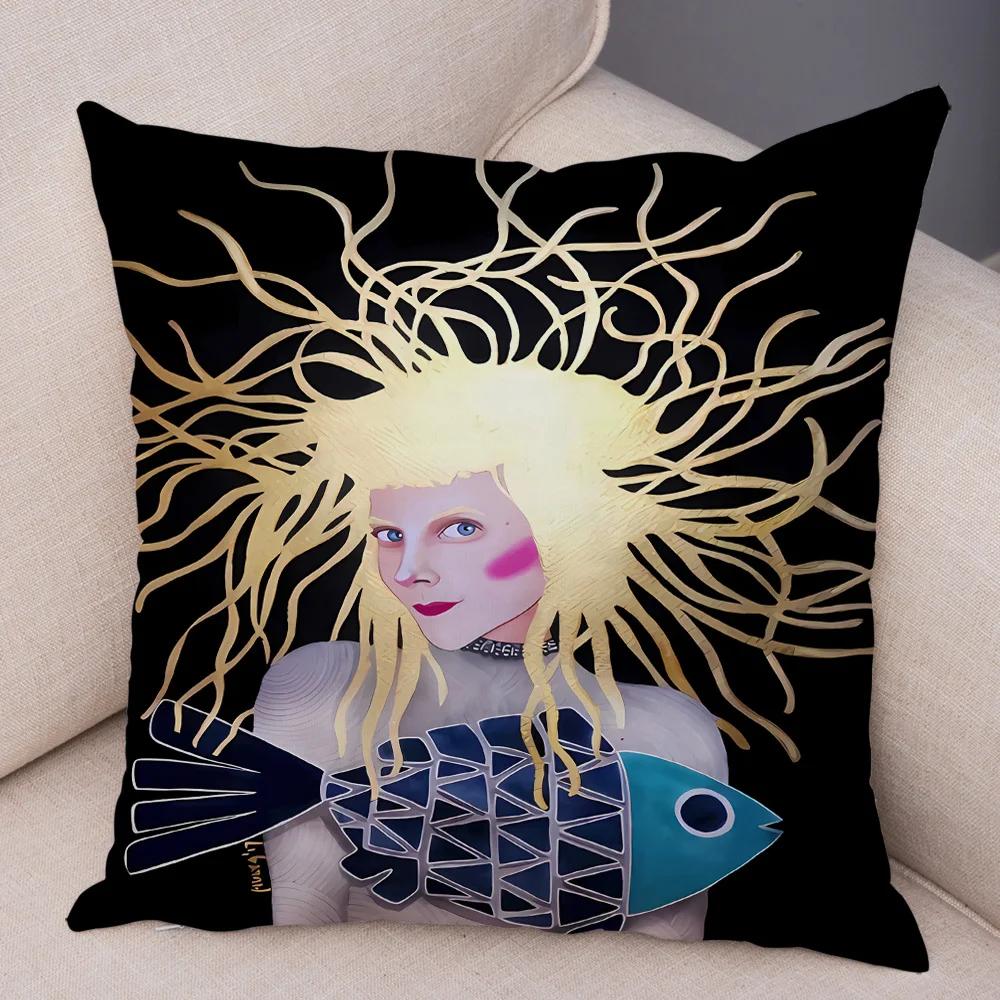 Fashion Abstract Girl Pillowcase Soft Plush Decor Cartoon Flower Lady Cushion Cover for Sofa Home Throw Pillow Case 45x45cm