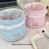 Korean Quilted Fabric Basket for Girls - Round Storage Organizer for Toys and Snacks.
