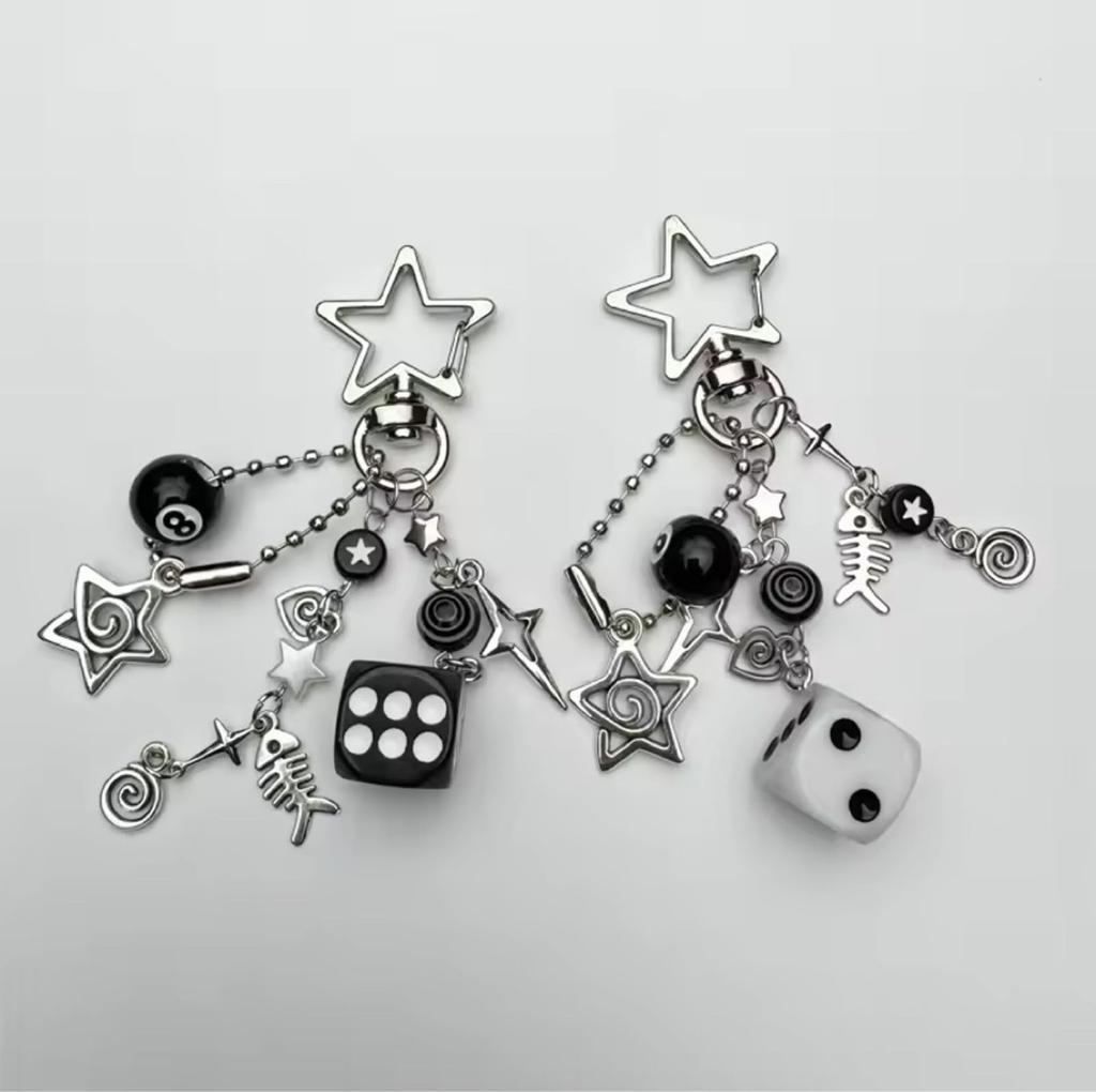 Practical Unique Star Black Eight Keychain With Dices Designs Accessory for Trendy Adults and Game Enthusiasts