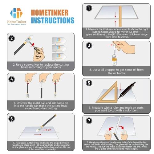 HT HOMETINKER Glass Cutter, 2mm-20mm, with Glass Cutting Oil, for Mirrors, Tile, and Mosaics