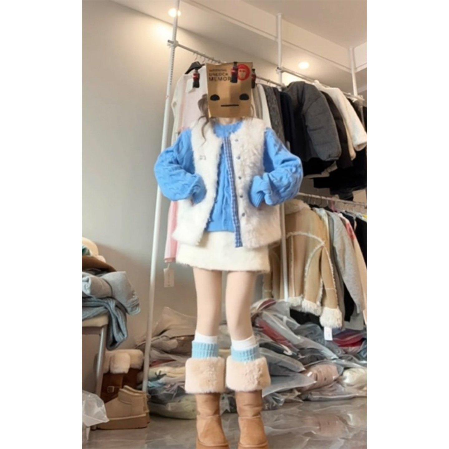 

Winter Chic Korean Knit Cardigan & Fluffy Vest with Short Skirt Set S (approx. 40-47.5 kg)