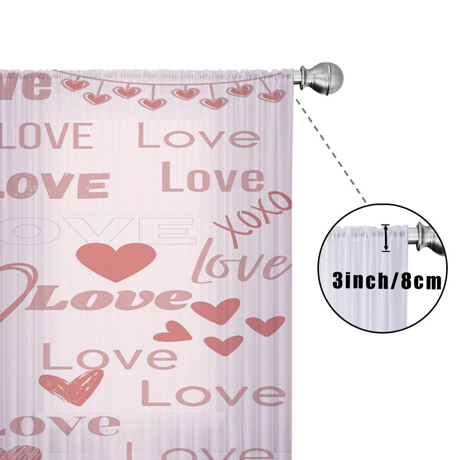 1PC Pink Love Heart Sheer Curtains Valentine Romantic Window Drape Light Filtering for Bedroom Living Room Home Decor