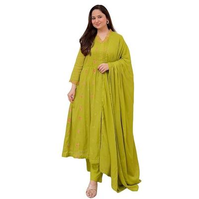 Women Embroidery Anarkali Kurta Pant with Dupatta Indian Bollywood Ethnic Suit