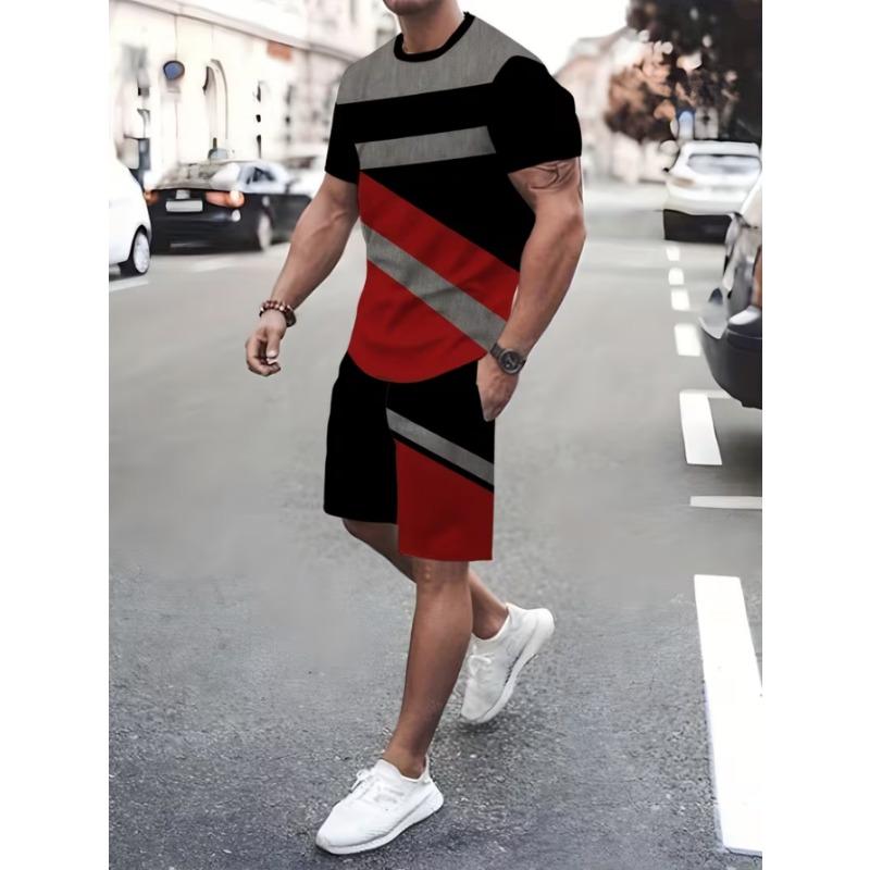 Urban street fashion trend men's round neck short sleeved shorts set, outdoor simple casual and comfortable