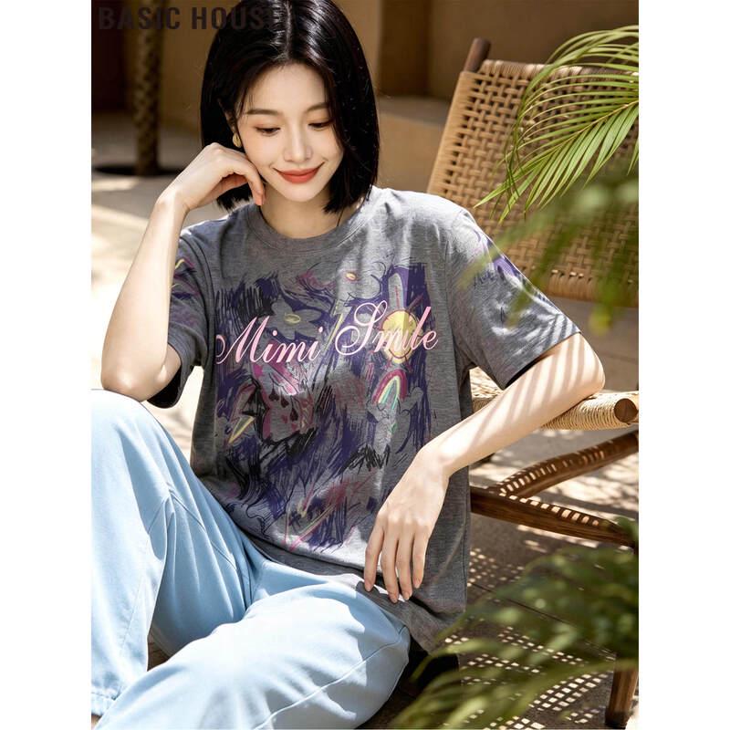 Basic House Women s Color-Block Print Short-Sleeve T-Shirt L