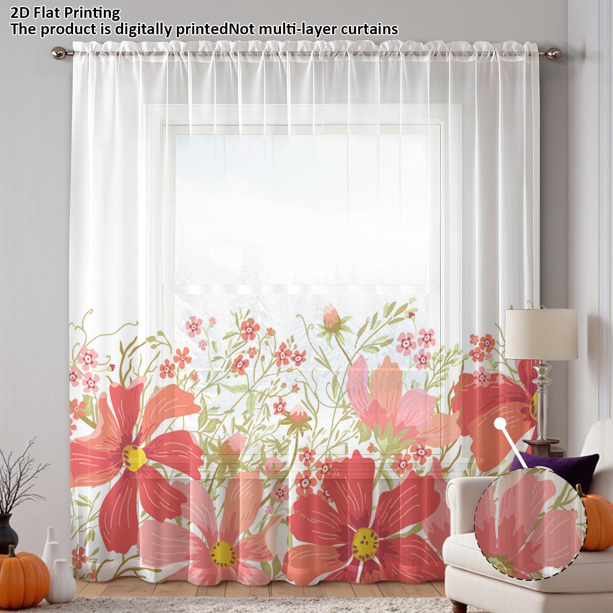 

One-Piece Cherry Blossom Wild Window Curtain Sheer Country Style Rod Pocket Living Room Bedroom Decorative Window Treatment 100*130 Grommet Top 1pcs