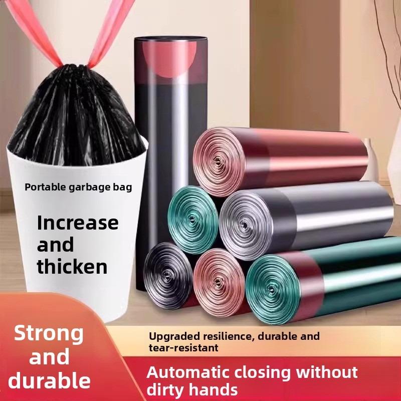 75-piece Drawstring Garbage Bags, Sealed Garbage Bags, Household Hand-held Black Thickened Large Kitchen Plastic Bags