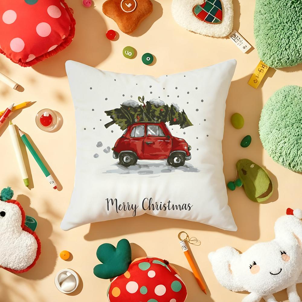 Merry Christmas Home Decoration Cushion Cover Plush Fabric Soft Double-Sided Printed Sofa Warm Winter Home Gift Pillow Cover