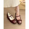 Gentle! Sweet Bow Word with Mary Jane Shoes Women's Spring Round Head Thick Heel Single Shoes
