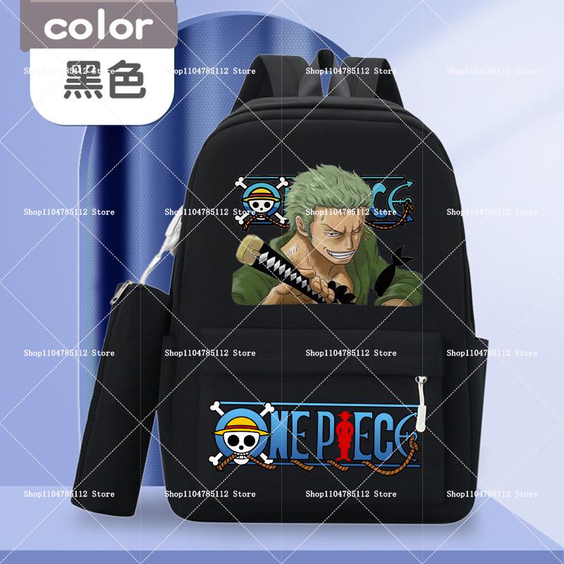 2pcs One Piece Backpack with Pencil Case Student Schoolbag Casual Large Capacity Backpack Boys Men Cartoon Anime Bookbag Gift