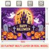 Party Backdrop Halloween Castle Black Flat Ghosts Pumpkins Spooky Multi Layered Event Backdrop Decoration Front Door Decor