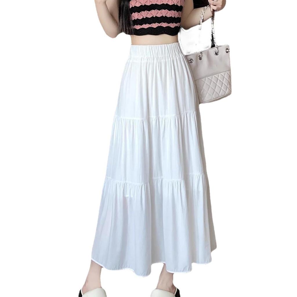 Women's Black High-Waist Pleated A-Line Long Skirt – Slim, Hip-Covering, High-End Spring Style