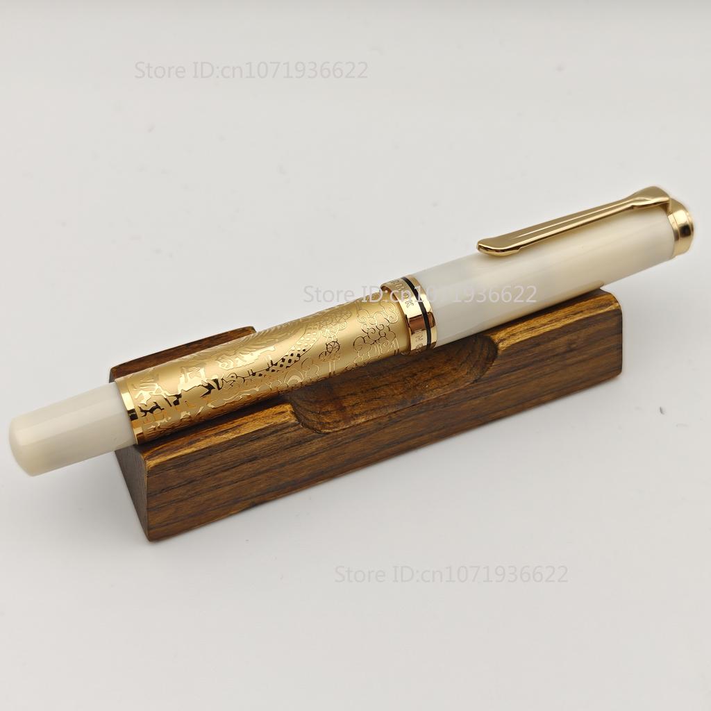 ADMOK M800 Divine Beast Essence Carved Edition No.6 Schmidt BOCK Piston Fountain Pen Plated 24K Dragon White Tiger Writing Pen