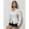 Damen Einfaches Gestreiftes Button-Down Slim Fit Langarmhemd Arbeitsweg Button-Kragen Hemd Streetwear Herbst/Winter