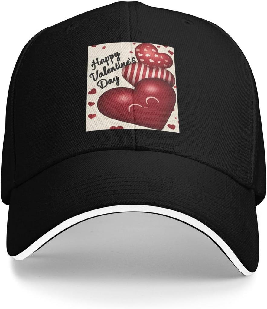 Happy Valentines Day Heart Print Baseball Cap Adjustable Polyester Casual Outdoor Sun Protection Cap