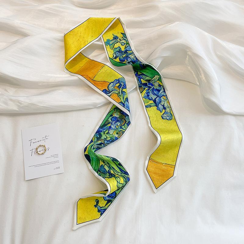 Diaphanous Fashion Headband Exquisite Thin Streamer Bag Strap Spring and Summer Oil Painting Style Small Ribbon Long Scarf Belt