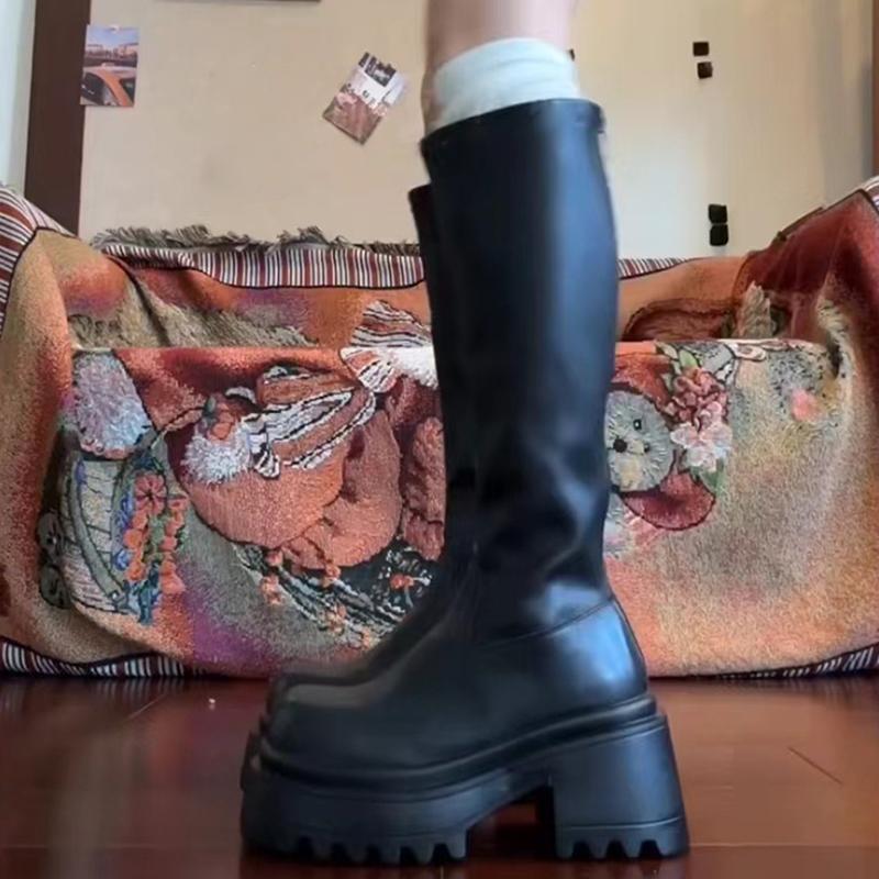 Platform Thick Bottom Women High Boot Fashion Slip On Shoes Autumn Winter Height Increase Women's Knight Booties