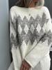 Fall Winter Women's Casual One-Shoulder Pullover Sweater with Color Block Diamond Pattern Knit Top