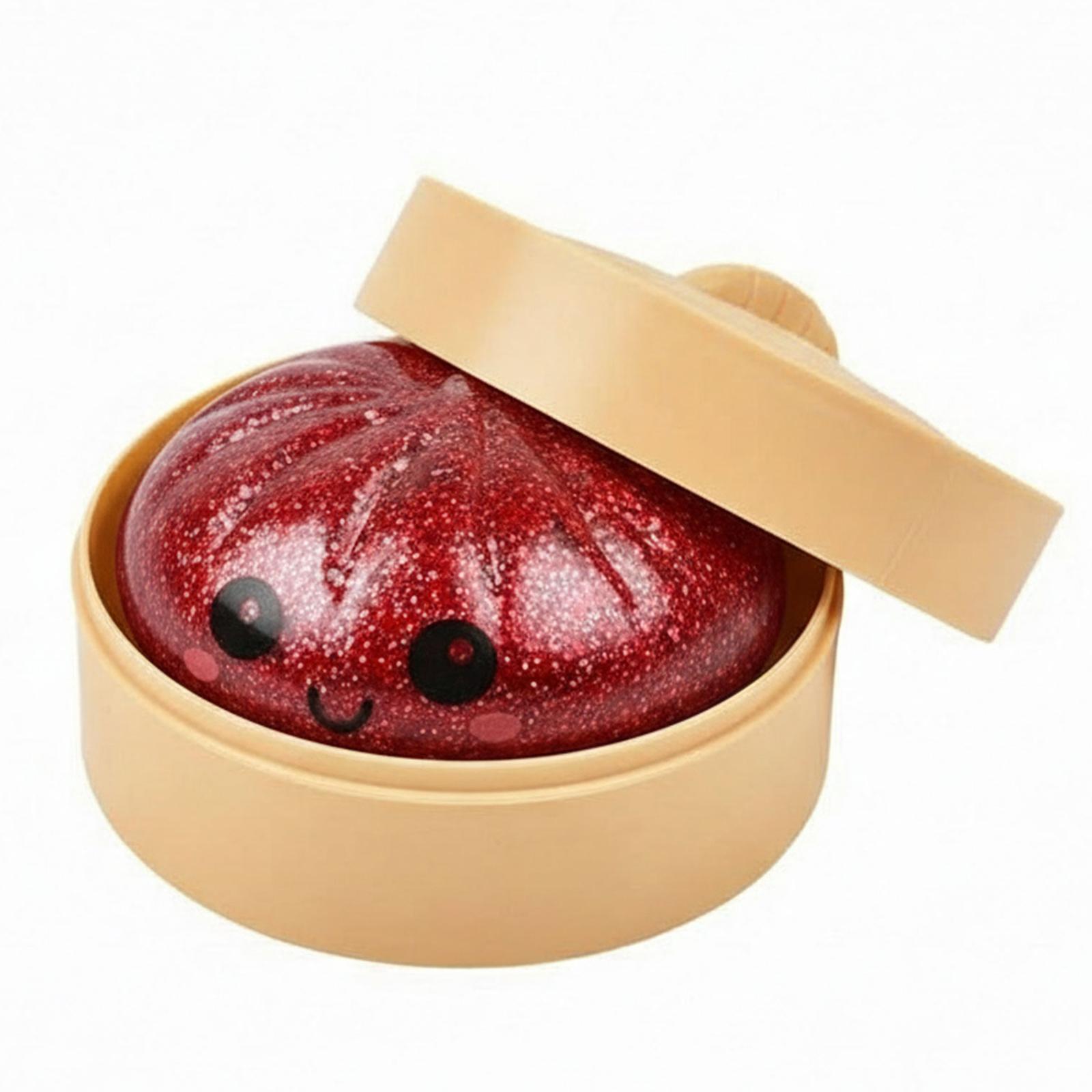 

Glitter Sensory Toy Kawaii Bun with Food Steamer Stretchy Desk Toys Birthday Party Favors Gifts for Kids and Adults червоний