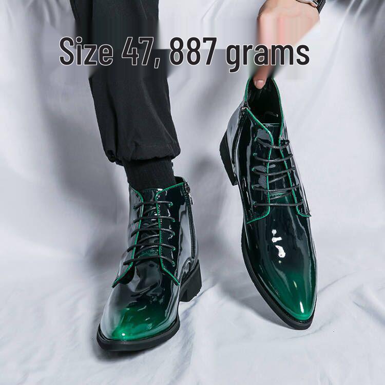 Men's Autumn High-Top Pointed Toe Boots - Trendy Martin Style, Stylish Patent Leather with Side Zipper.