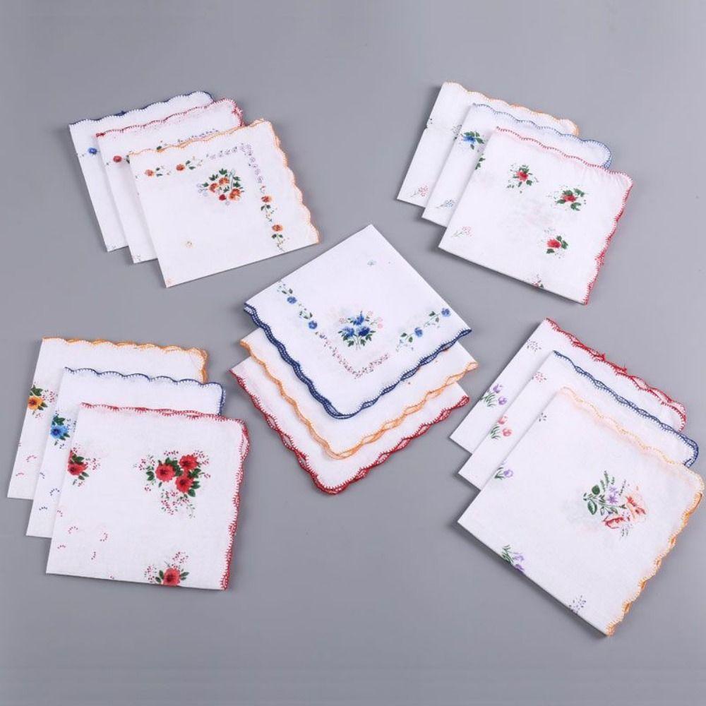12Pcs 28x28cm Women's Printed Handkerchiefs Sweat Absorbent Thin Sweat Towel  Kitchen Tools
