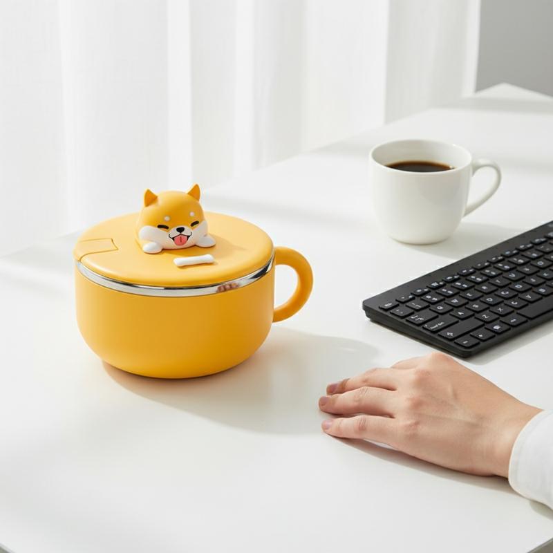 Cartoon Cute Dog Instant Noodle Bowl Stainless Steel With Lid Large Fruit Salad Bowl Student Dormitory Portable Lunch Box 1000ML