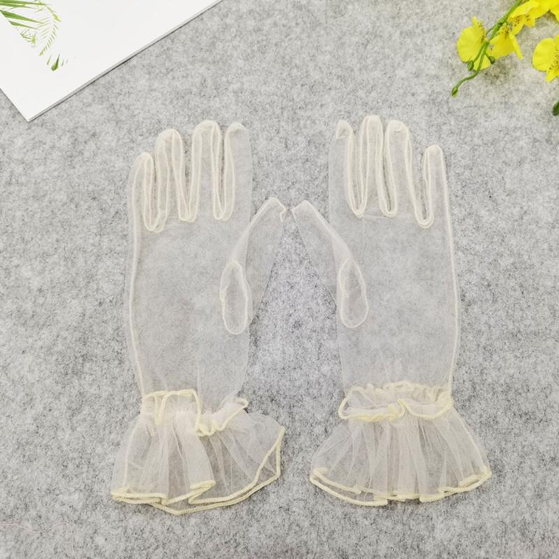 Stylish Short Gloves Full Finger Gloves Wrist Length Short Gloves Tulle Gloves Party Gloves for Prom Party Tea Parties