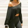 Streetwear Crop Top Off-shoulder Vintage Anni 2000 Bianco Manica Lunga Magliette Larghe Donna Casual Autunno y2k T-shirt Harajuku