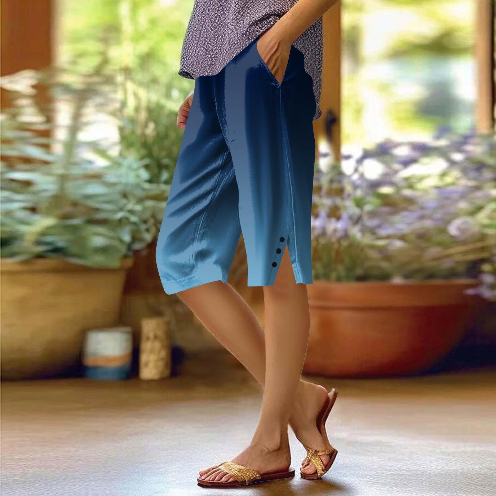 Women s Printing Pants Fashionable Pocket Elastic Waist Casual Shorts XL
