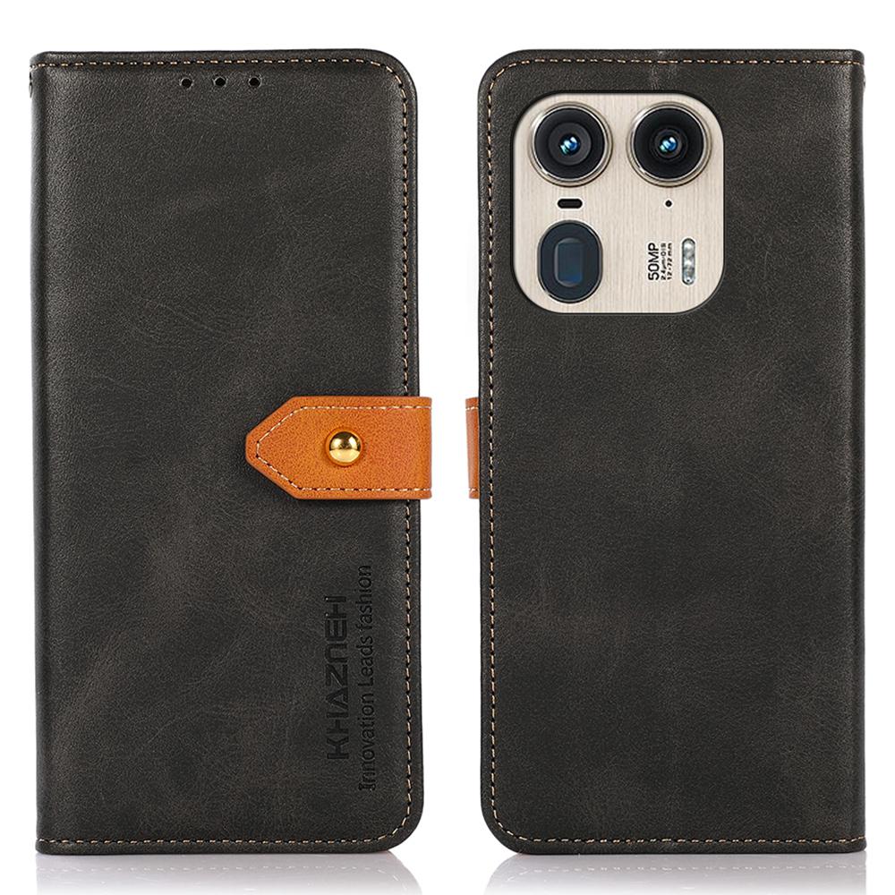 KHAZNEH For Motorola Edge 50 Ultra 5G/Moto X50 Ultra 5G Case PU Leather Phone Cover Gold Magnetic Buckle Decor