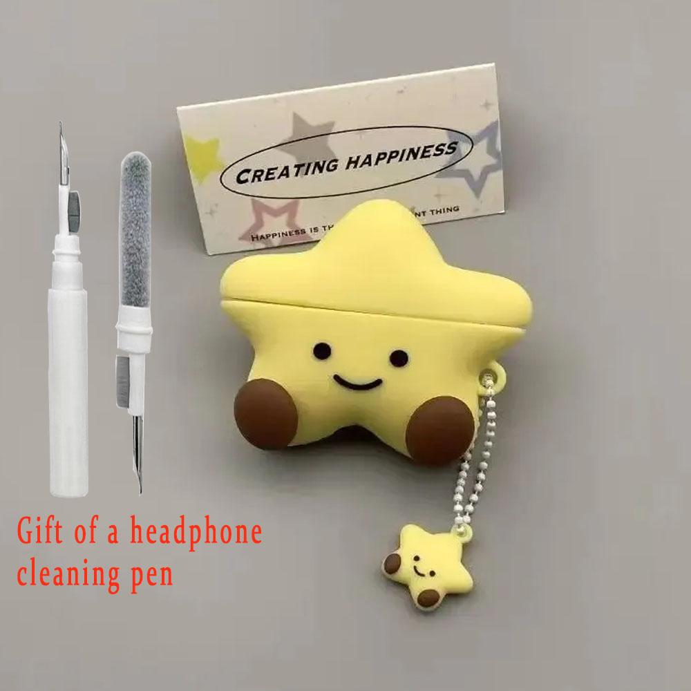 Suitable for Apple Airpods 1 2 3 4 Pro Pro2 Cute Star Moon Pendant Silicone Earphone Cover Comes with Earphone Cleaning Pen