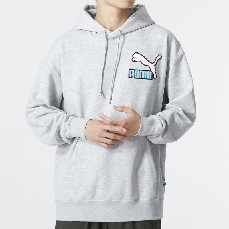 Puma Fandom Hoodie With Logo Print Men Tops Grey 537749-04