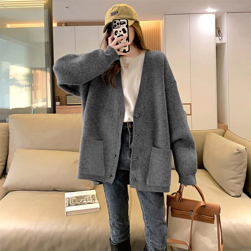 

TonLion Women s V-Neck Loose Knit Cardigan M