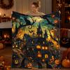 Pumpkin Cat Halloween Sherpa Blanket, Haunted House Decor