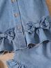 Two-piece girls' casual outdoor versatile T-shirt and retro denim shorts set for spring and summer