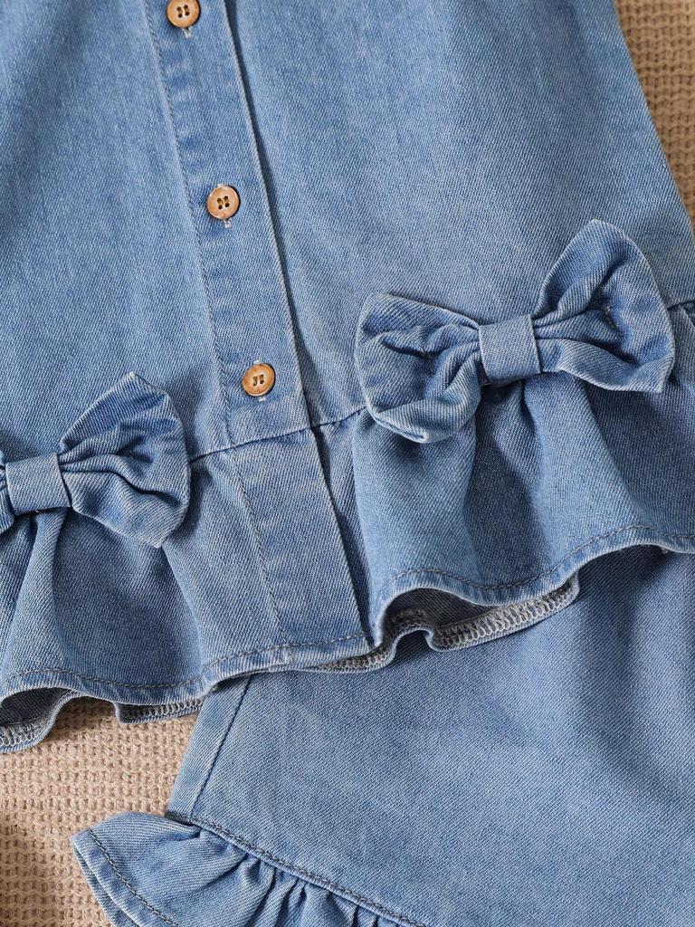 Two-piece girls' casual outdoor versatile T-shirt and retro denim shorts set for spring and summer