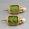 Vintage Inlaid Imitation Pearl Emerald Pendant Earrings for Women Elegant Exquisite Banquet Dangle Earrings Jewelry Accessories